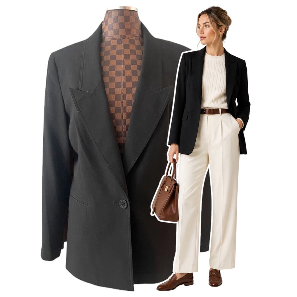 Larry Levine Ladies Blazer Black Stretch Large 1-Button Jacket Suit Workwear
